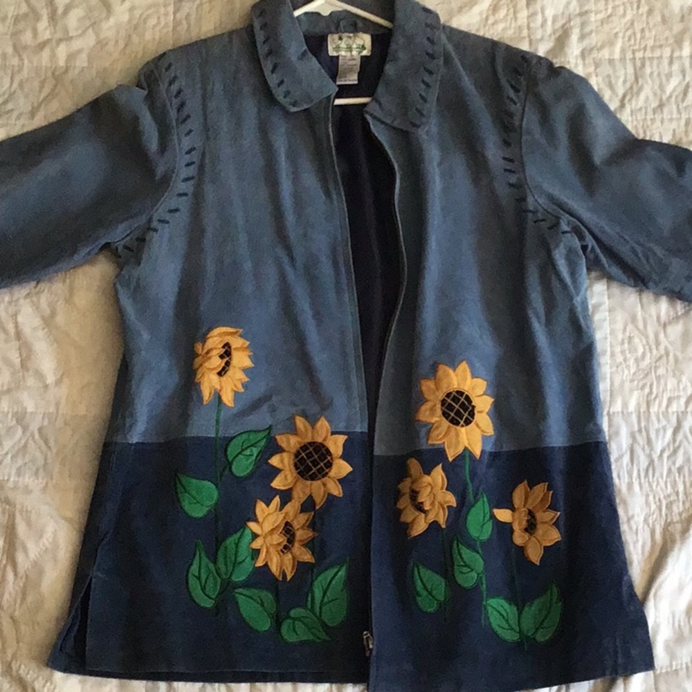 Vintage Suede Quacker Factory sunflower blazer